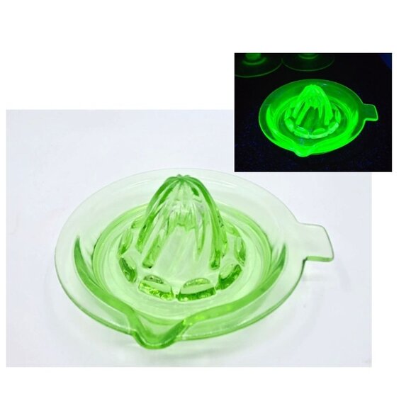 Depression Glass Juice Reamer, Uranium Glass, green glass - Picture 1 of 6